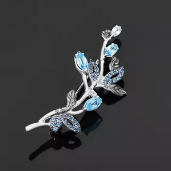 Брошь топаз голубой, swiss огранка (серебро 925 пр.)