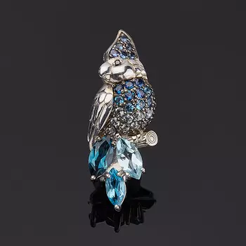 Брошь топаз swiss, голубой, лондон (серебро 925 пр. родир. бел., родир. черн.) огранка