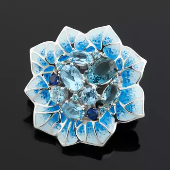 Брошь топаз swiss (серебро 925 пр. родир. бел. эмаль) огранка