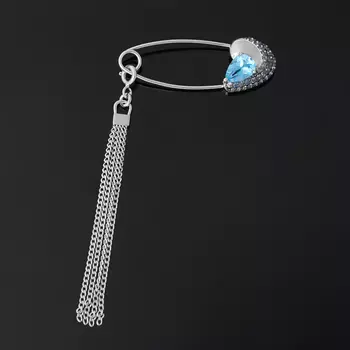 Брошь топаз swiss (серебро 925 пр. родир. бел., родир. черн.) огранка (булавка)