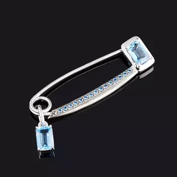 Брошь топаз swiss (серебро 925 пр. родир. бел., родир. черн.) огранка (булавка)