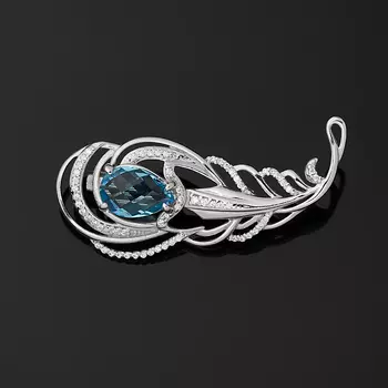 Брошь топаз swiss (серебро 925 пр. родир. бел.) огранка