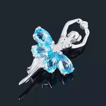 Брошь топаз swiss (серебро 925 пр. родир. бел.) огранка