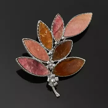 Брошь турмалин (биж. сплав посеребр.)