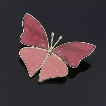 Брошь турмалин розовый (рубеллит) (мельхиор)