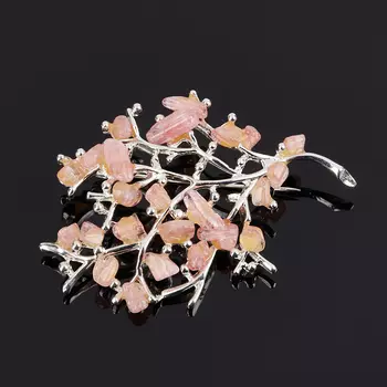 Брошь турмалин желтый (дравит), розовый (рубеллит) (биж. сплав посеребр.)