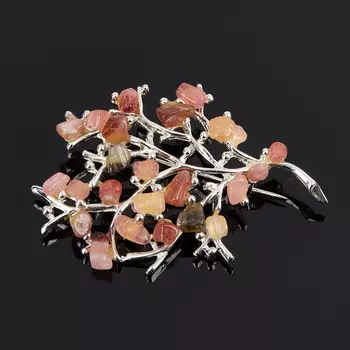 Брошь турмалин желтый (дравит), розовый (рубеллит) (биж. сплав посеребр.)