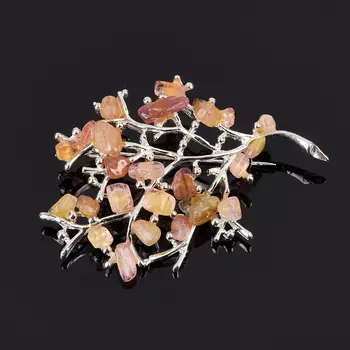 Брошь турмалин желтый (дравит), розовый (рубеллит) (биж. сплав посеребр.)