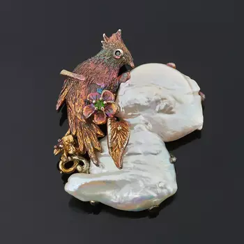 Брошь жемчуг барокко белый (серебро 925 пр. оксидир.)