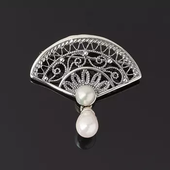 Брошь жемчуг белый (серебро 925 пр. оксидир.)