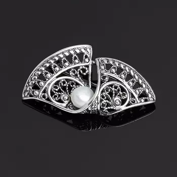 Брошь жемчуг белый (серебро 925 пр. оксидир.)