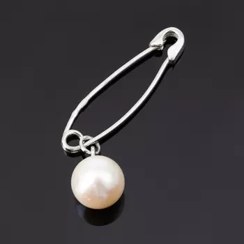 Брошь жемчуг белый (серебро 925 пр. родир. бел.) (булавка)