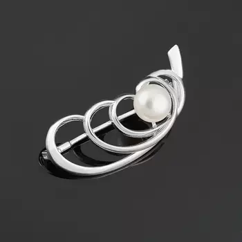 Брошь жемчуг белый (серебро 925 пр. родир. бел.)