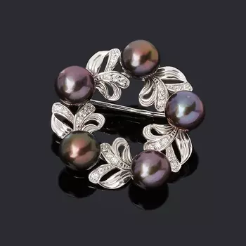 Брошь жемчуг черный (серебро 925 пр. родир. бел.)