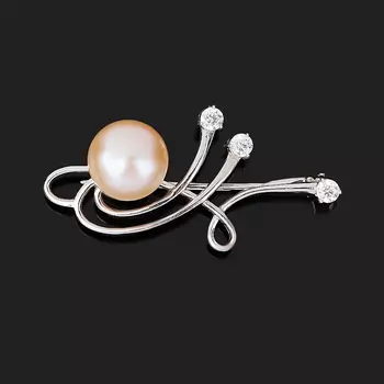 Брошь жемчуг персиковый (серебро 925 пр.)