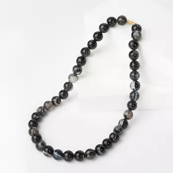 Бусы агат черный 12 мм 48 см (биж. сплав)