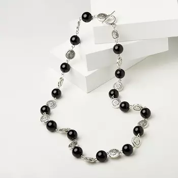 Бусы агат черный (биж. сплав) 12 мм 58 см