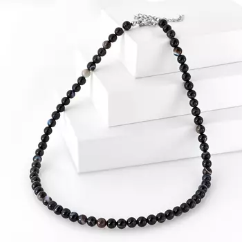 Бусы агат черный (биж. сплав) 6 мм 45 см (+7 см)