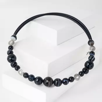 Бусы агат черный (биж. сплав) (колье) длинные огранка 60 см