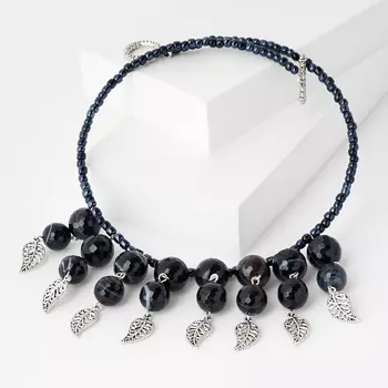 Бусы агат черный (биж. сплав) (колье) огранка 44 см