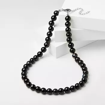 Бусы агат черный (биж. сплав, сталь хир.) 10 мм 46 см (+7 см)