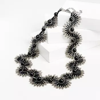 Бусы агат черный (биж. сплав, сталь хир.) 8 мм 45 см (+7 см)