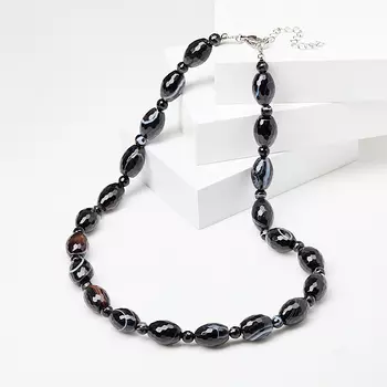 Бусы агат черный (биж. сплав, сталь хир.) огранка 6 мм 50 см (+7 см)