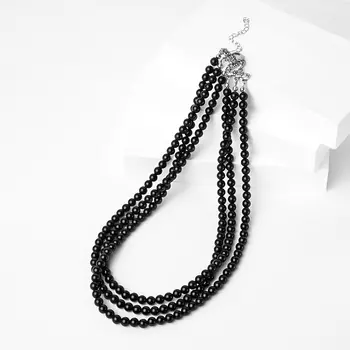 Бусы агат черный (биж. сплав, сталь хир.) 6 мм 45 см (+7 см)