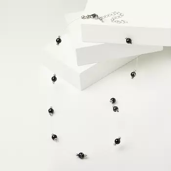 Бусы агат черный (биж. сплав, сталь хир.) 6 мм 48 см (+7 см)