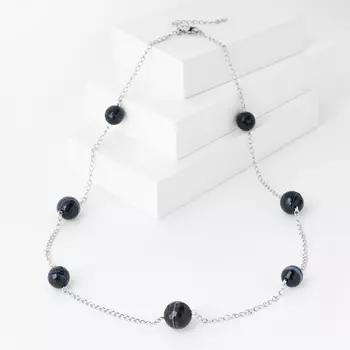 Бусы агат черный (биж. сплав, сталь хир.) (цепочка) длинные огранка 62 см (+7 см)