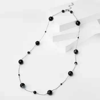 Бусы агат черный (биж. сплав, сталь хир.) (цепочка) длинные огранка 73 см (+7 см)
