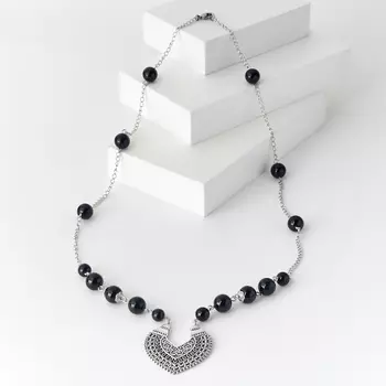 Бусы агат черный (биж. сплав, сталь хир.) (колье) длинные 68 см