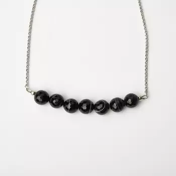 Бусы агат черный (биж. сплав, сталь хир.) (колье) огранка 12 мм 55 см (+7 см)
