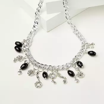 Бусы агат черный (биж. сплав, сталь хир.) (колье) огранка 40 см (+7 см)