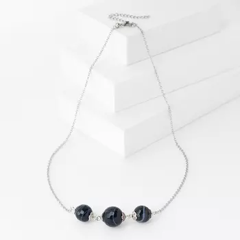 Бусы агат черный (биж. сплав, сталь хир.) (колье) огранка 48 см (+7 см)