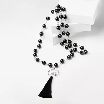 Бусы агат черный (биж. сплав, сталь хир., текстиль) (сотуар) длинные 10 мм 80 см