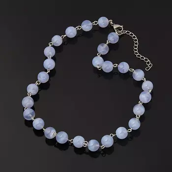 Бусы агат голубой (биж. сплав, сталь хир.) 10 мм 44 см (+7 см)