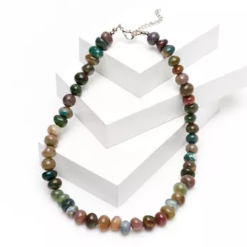 Бусы агат моховой 46 см (+7 см) (биж. сплав)