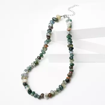 Бусы агат моховой (биж. сплав) 45 см (+7 см)