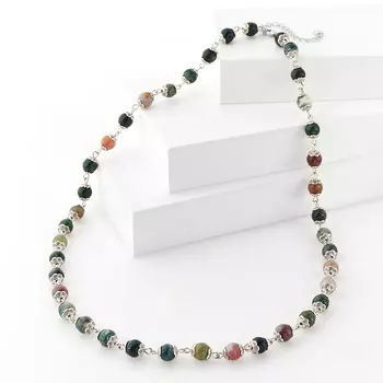 Бусы агат моховой (биж. сплав) длинные 8 мм 60 см (+7 см)