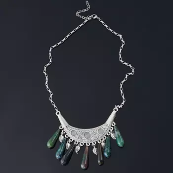 Бусы агат моховой (биж. сплав, сталь хир.) (колье) 50 см (+7 см)