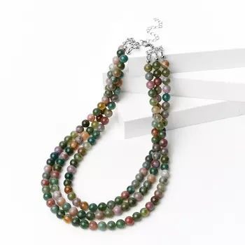 Бусы агат моховой (биж. сплав, сталь хир.) 8 мм 44 см (+7 см)