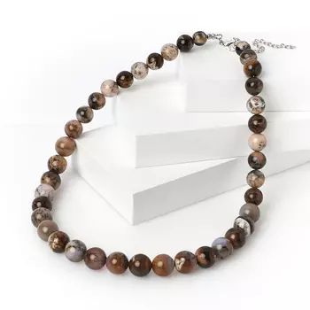 Бусы агат пейзажный 54 см (+7 см) (биж. сплав)