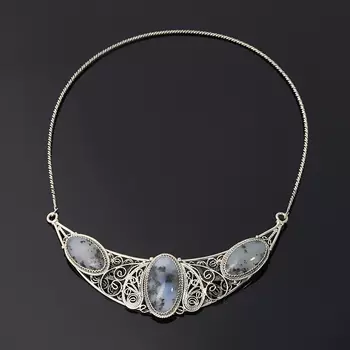 Бусы агат пейзажный (нейзильбер) (колье) 42 см