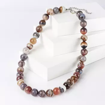 Бусы агат серый (биж. сплав) 12 мм 47 см (+7 см)