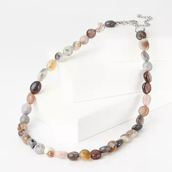 Бусы агат серый (биж. сплав) 47 см (+7 см)