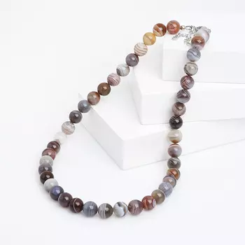 Бусы агат серый (биж. сплав, сталь хир.) 10 мм 45 см (+7 см)