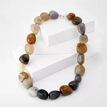 Бусы агат серый (биж. сплав, сталь хир.) 46 см (+7 см)