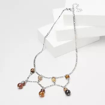 Бусы агат серый (биж. сплав, сталь хир.) (колье) 40 см (+7 см)