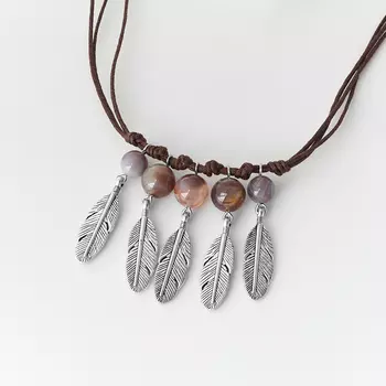 Бусы агат серый (биж. сплав, сталь хир., текстиль) (колье) длинные 65 см